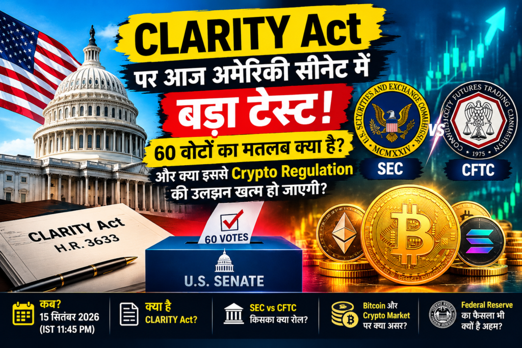 CLARITY Act पर आज अमेरिकी सीनेट में बड़ा टेस्ट: 60 वोटों का मतलब क्या है और क्या इससे Crypto Regulation की उलझन खत्म हो जाएगी ?
